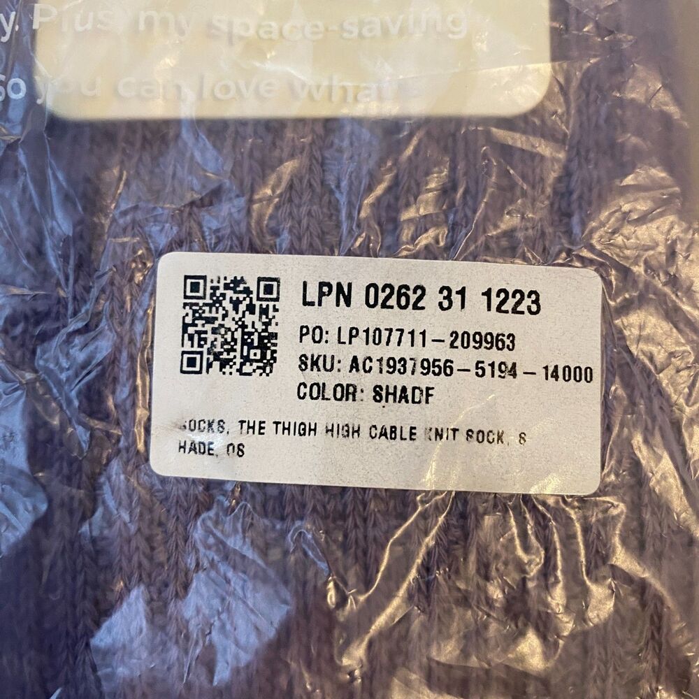 Cozy Fabletics Thigh High Cable Knit Socks Heather Purple NWT Sealed
